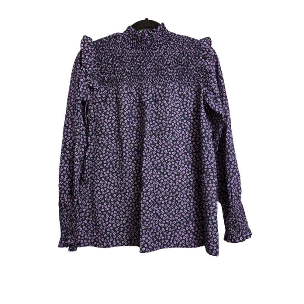 Barbour Midhurst Top Floral Ditsy Print Smocked Ruffle Lyocell Long Sleeve 8 New